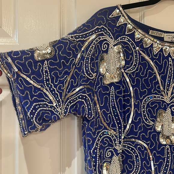 Exquisite Beaded Silk Top in Royal Blue - Picture 2 of 5